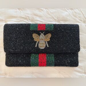 Black Beaded Clutch with Bee Design